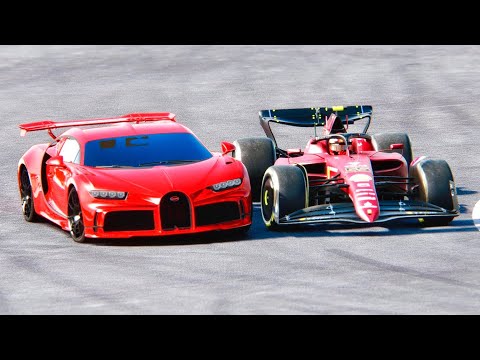 Ferrari F1 2022 F1-75 vs Bugatti Chiron Pur Sport at Le Mans Circuit