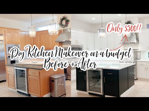 DIY KITCHEN MAKEOVER FOR $500 // FAST BUDGET KITCHEN MAKEOVER  //  DIY EPOXY MARBLE OVER OLD GRANITE