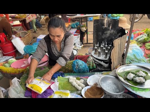 Rural Market Life/Traditional Cambodian Food and Snack at Phsar Boeung Raing in Battambang, Cambodia