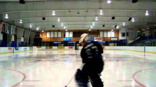 Hockey goalie does spin-o-rama move