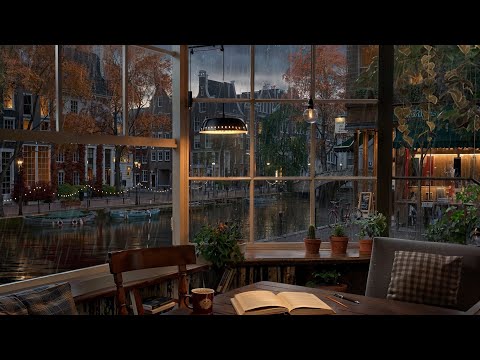 Amsterdam Coffee Shop Ambience with Canal View - Rain Ambience for Studying, Relaxing and Focus