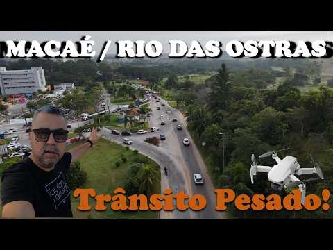 🚁 O TRÂNSITO intenso na Rodovia Amaral Peixoto (RJ-106), no trecho entre Rio das Ostras e Macaé.