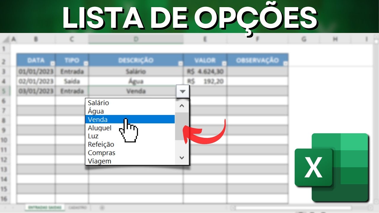 Caixinha de Seleção que Atualiza Automaticamente | Selecione a Opção ao Invés de Escrever | Excel