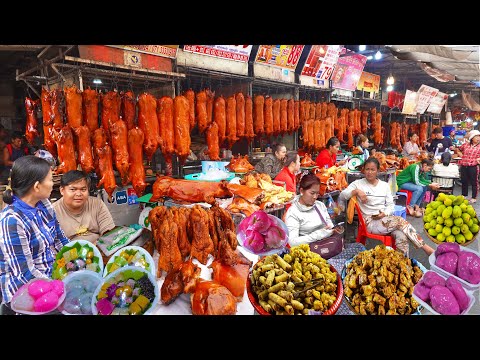 Roasted Pig, Wonton, Fruits, Traditional Cakes, & More - Cambodian Busy Market @ Orussey Market