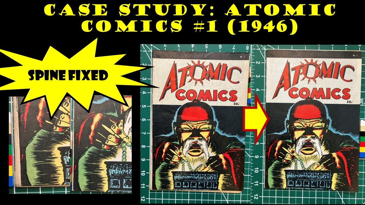 Case Study: Atomic Comics #1 1946 Golden Age Spine Realignment Comic Book cleaning and whitening