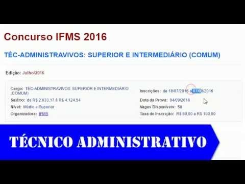 Edital Concurso IFMS 2016 - TÉCNICO ADMINISTRATIVO (SUPERIOR E MÉDIO)
