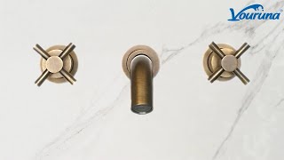 Download lagu Vouruna Antique Brass Bathroom Faucet Cross Handles Wall Mounted Basin Faucet Basin Set Mixer Tap mp3