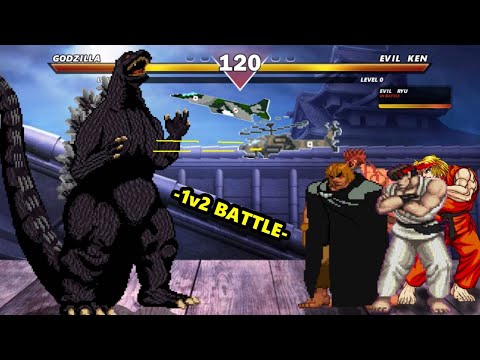 ANGRY GODZILLA VS RYU & KEN & EVIL RYU & EVIL KEN! INSANE EPIC FIGHT!