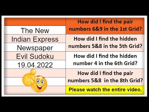 🔊🔴How to Solve The New Indian Express Evil Sudoku | Step by Step Solution | 19.04.2022