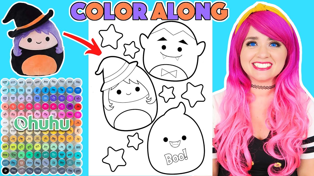 Color Squishmallows Halloween Witch, Ghost & Vampire Picture With Me | COLOR ALONG WITH KIMMI