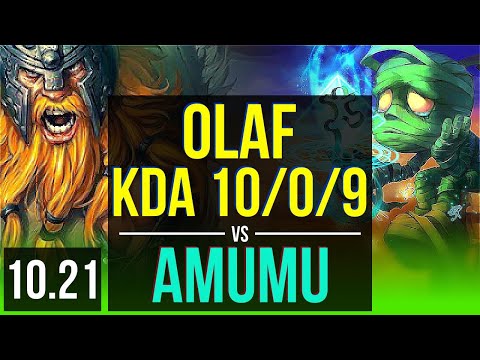 OLAF vs AMUMU (JUNGLE) | KDA 10/0/9, 71% winrate, Legendary | BR Master | v10.21
