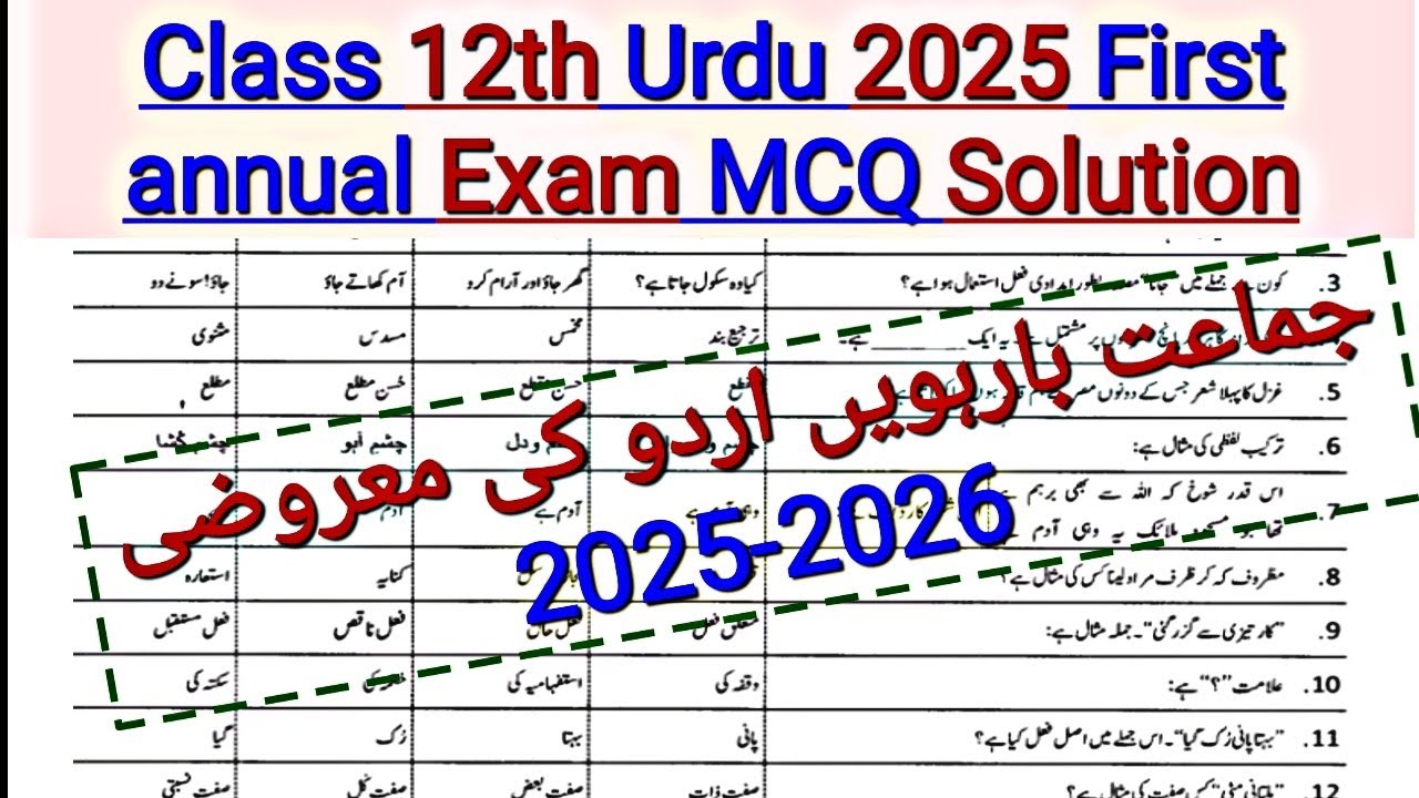Class 12 Urdu 2025 paper | Important MCQs, Grammar & Tashreeh | FBISE & All Boards | Urdu 2025-2026