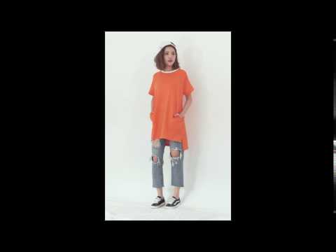 CG02-EM068 拼接條紋休閒連身裙 桔红