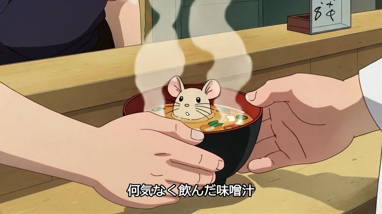 AI架空アニメ『味噌汁にねずみを入れるのは間違っているだろうか』OP『す〇家で味噌汁飲んだら懐かしい味がした』