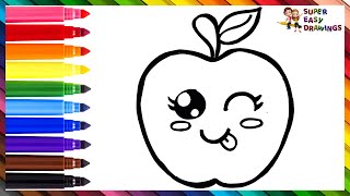 How To Draw An Apple 🍎 Drawing And Coloring A Cute Apple 🌈 Drawings For Kids
