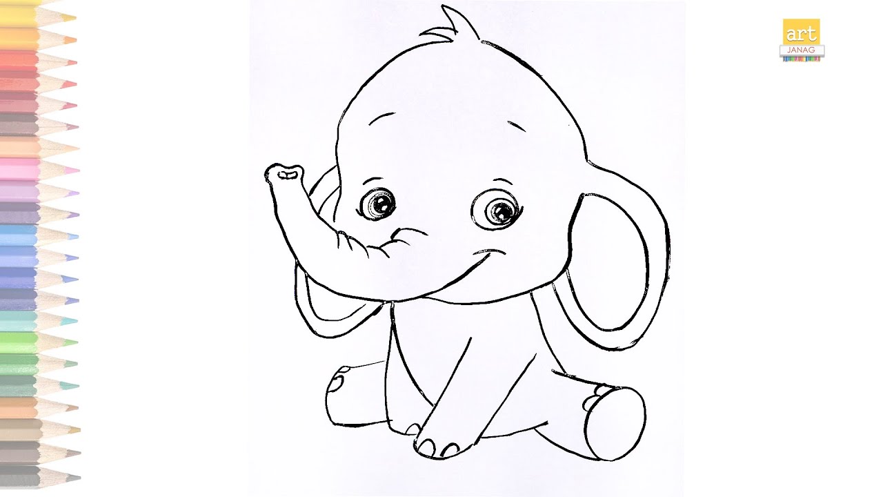 Fun Elephant outline drawing / How to draw Fun baby elephant step by step / #artjanag