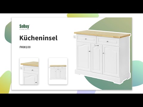 Kücheninsel FKW100-WN Weiß - Holz teilmassiv - 115 x 91 x 46 cm