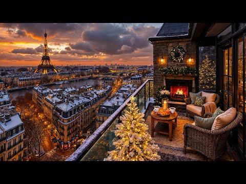 Cozy Christmas Evening in Paris ☕ Winter Balcony Café Jazz & Relaxing Jazz Music for Study, Focus