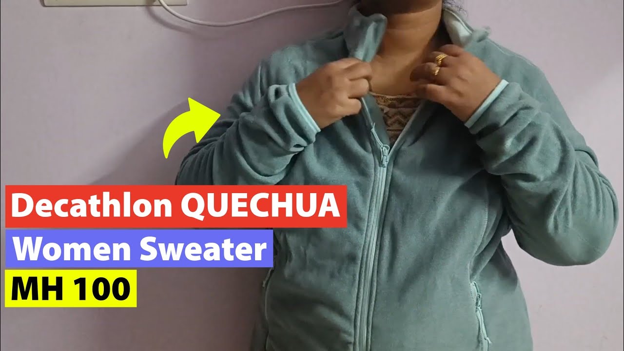 QUECHUA Women Sweater Full-Zip Fleece for Hiking MH100 Pale Mint | DECATHLON