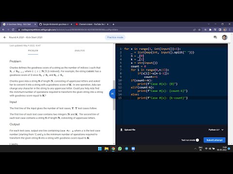 Google Kick Start 2021 - Round A 2021 - k-goodness string.py solution - Python code.