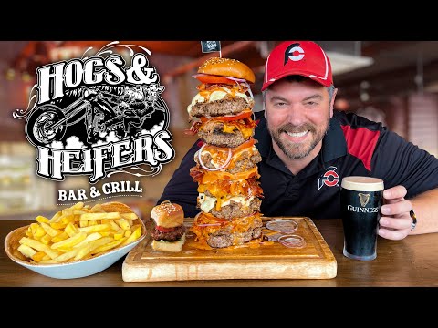 Dublin's Tallest Burger!! Man vs Hogs & Heifers' 50/50 Irish Bacon Cheeseburger Challenge!!