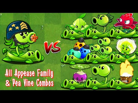 PvZ2 Mega Gatling Pea Vs All Appease Family & Pea Vine Combos - Who Will Win ?