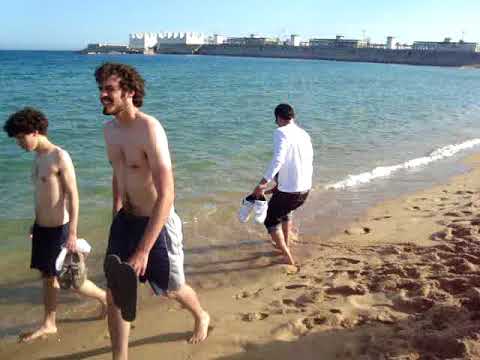 Playa de la Barceloneta - España, George conociendo por primera vez la playa