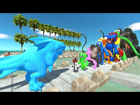 Megalodon Rex Blue vs Rainbow Friends COCONUT DEATH RUN - Animal Revolt Battle Simulator