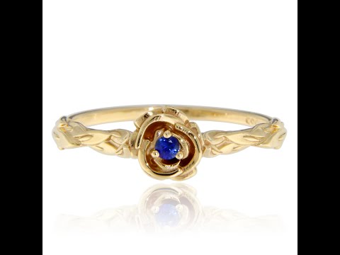 Inel Aur 14k Galben Safir Albastru de Ceylon Natural Trandafir - Blue Velvet Eternal