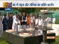 Congress President Rahul Gandhi arrives at Rajghat to join bandh protest against fuel price hike