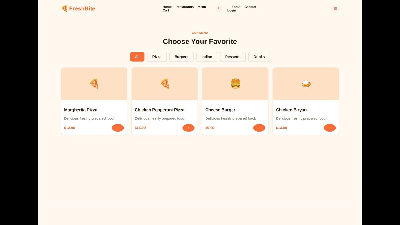 FreshBite – Online Food Ordering Website | Internship Project