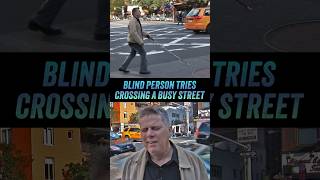 Blind Person Tries Crossing A Busy Street