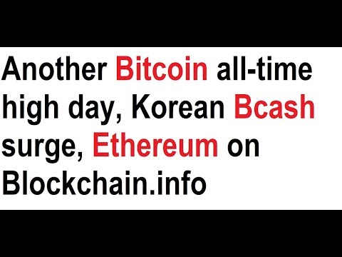 Another Bitcoin all-time high day, Korean Bcash surge, Ethereum on Blockchain.info Video
