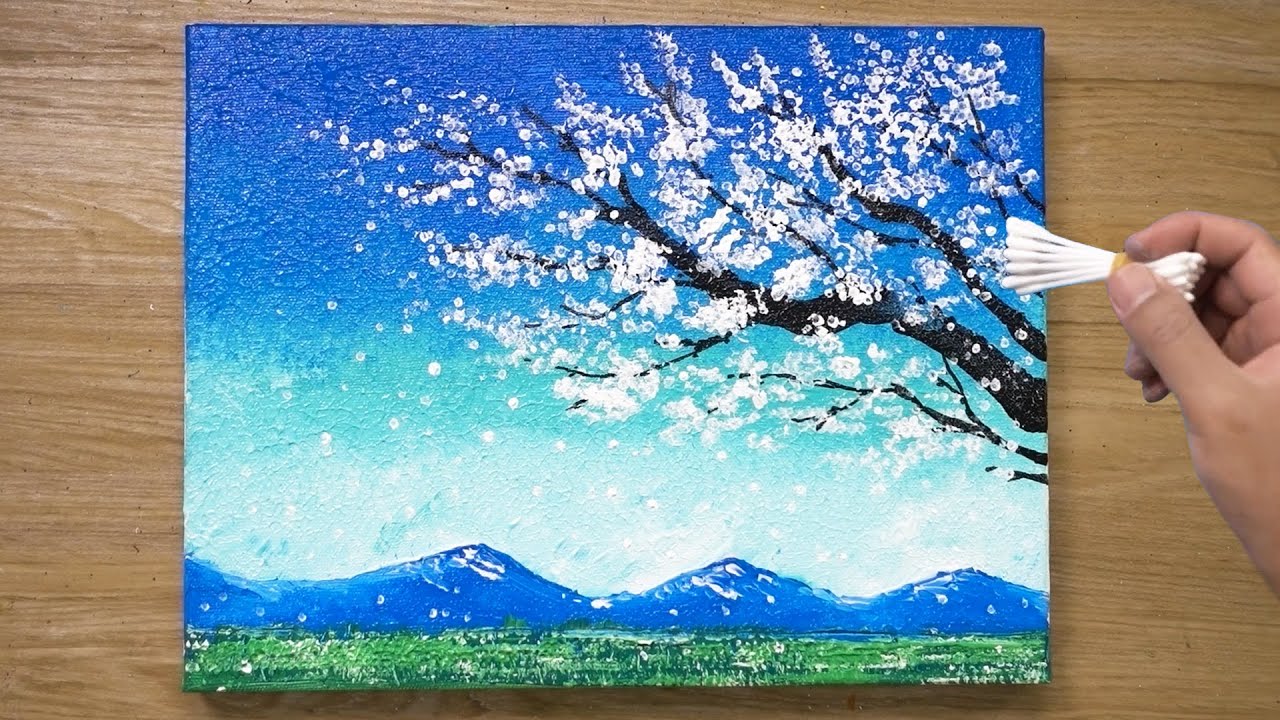 Painting a white cherry blossom tree technqiue by Jay Lee Painting