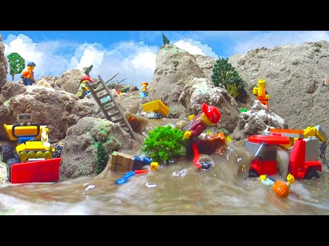 LEGO Mine Flood Disaster - LEGO Dam Breach - LEGO City Sets VS Natural Disaster Experiment