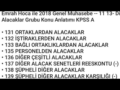 2018 Genel Muhasebe -- 11 13- Diğer Alacaklar Grubu Konu Anlatımı KPSS A