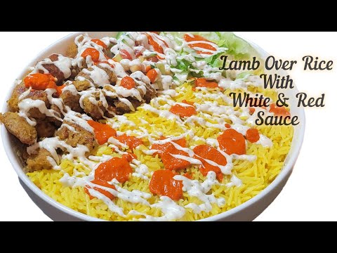 Lamb Over Rice | Halal Cart Style Gyro Platter | Halal Guys NY Cart Style Recipe | White & Red Sauce