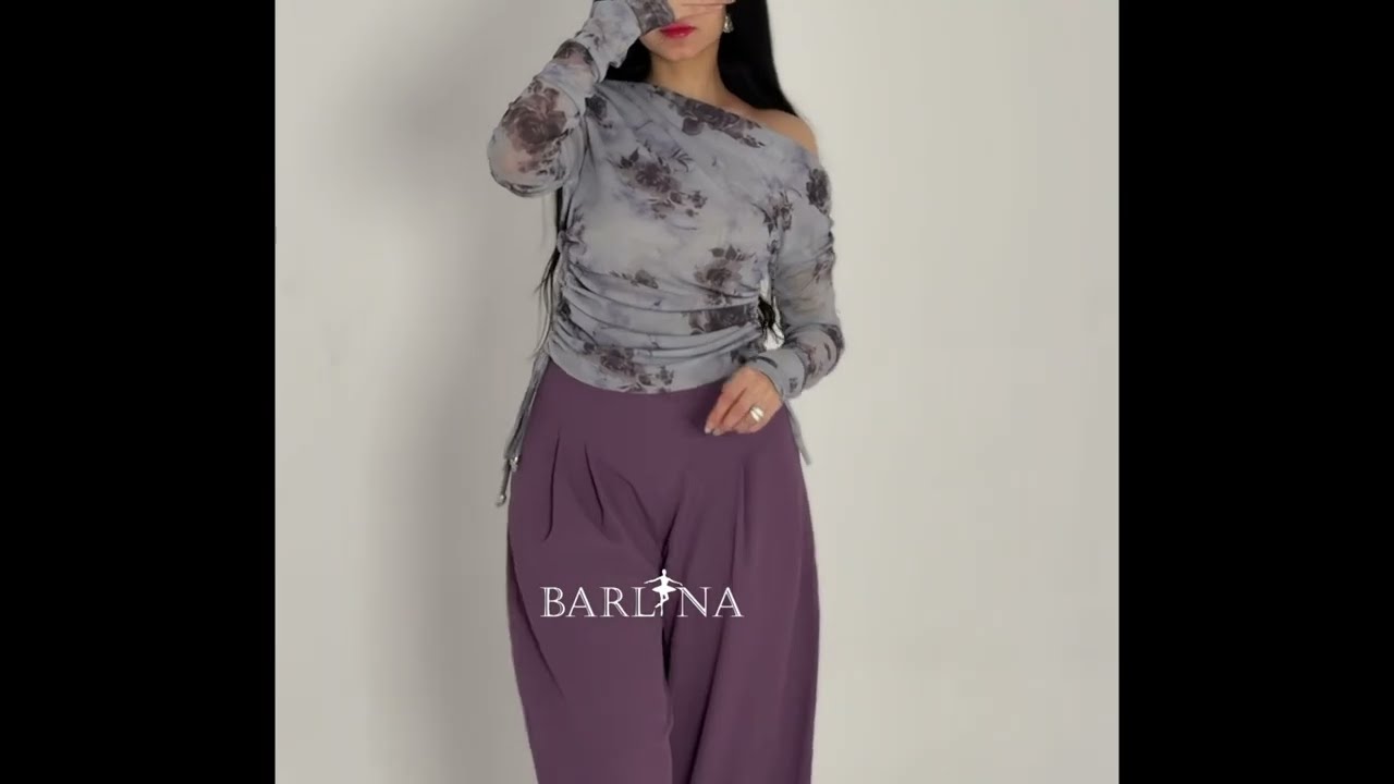 Set with purple pants and a gray floral top - XXL