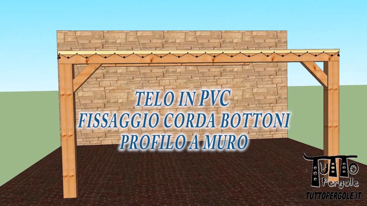 Telo in PVC di copertura per struttura addossata con fissaggio corda e bottoni profilo a muro