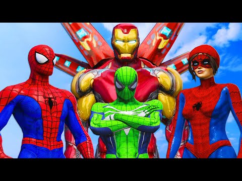 Spider-Man & Spider-Girl & Green Spiderman vs Iron Man - Epic Superheroes Battle