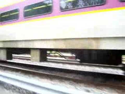 Handle Bar view of Train (MBTA)