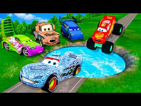 Cold Giant Pit Cooling Down Lava Lightning McQueen And Pixar Cars! Beam.NG Drive Battle!