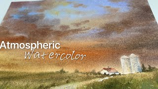 Atmospheric Watercolor: Painting a Romantic Farm Sunset from Memory