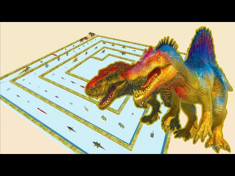 12x HUNGRY DINOSAUR vs THE IMPOSSIBLE MAZE V3 - Animal Revolt Battle Simulator ARBS #56