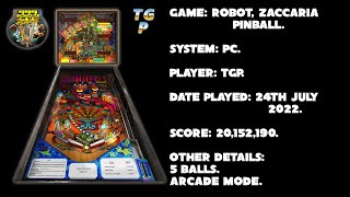 Robot - Zaccaria Pinball - Arcade mode, 5 balls - 20,152,190 points.