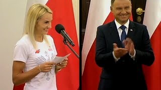  Justyna Święty rozśmieszyła Prezydenta Andrzeja Dudę - medalistka rzuca wyzwanie prezydentowi ;-) 