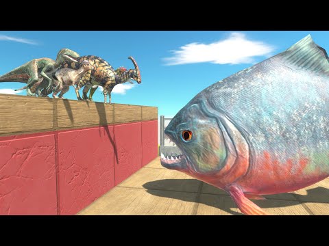 Dinosaurs Race - Run Through Giant Piranha - Animal Revolt Battle Simulator