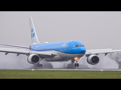 24 INTENSE RAIN Landings & Takeoffs 🌧️ | Water Spray Madness at Schiphol Airport!