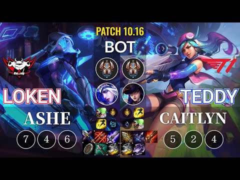 JDG LokeN Ashe vs T1 Teddy Caitlyn Bot - KR Patch 10.16