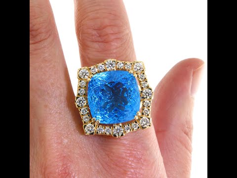 Inel Aur Galben 14k Topaz Swiss Blue Diamante - Stralucire Captivanta